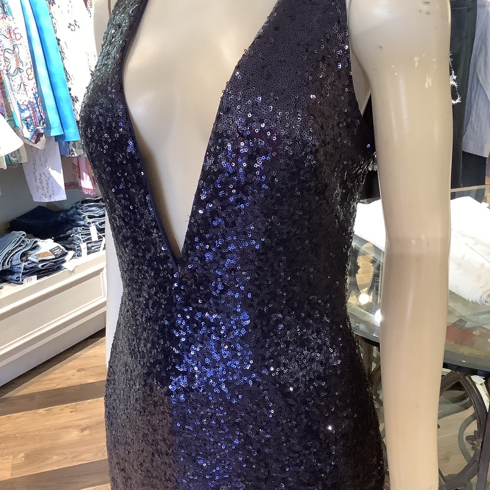 Gorgeous blue sequin plunging necklines Barcelino designs